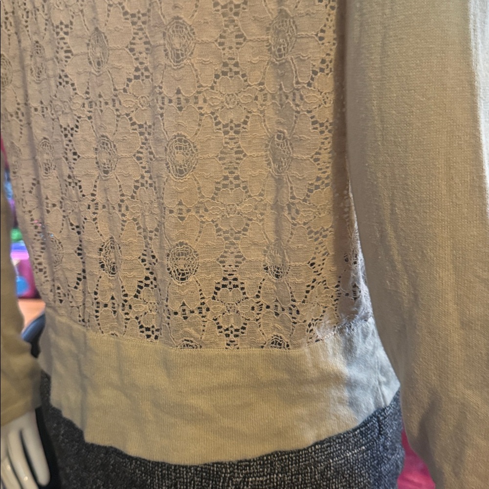 George size medium hundred % cotton open lace back Beige Button-Up Cardigan - Picture 5 of 6